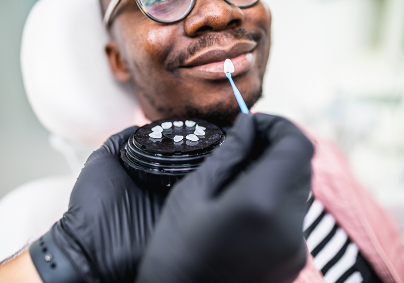 Dental patient waiting to have veneers placed